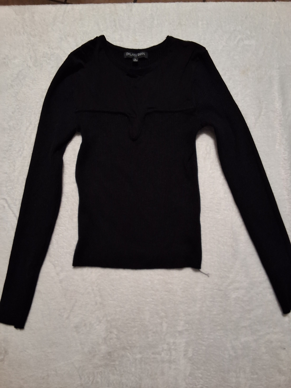 Dylan Ryan Black Ribbed Long Sleeve Notch Top